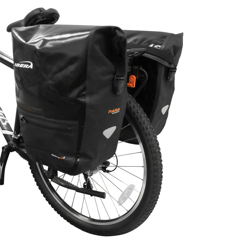 Ibera Panniers Bike Bags 30L (Pair) - Waterproof & with Quick Release/Clip-On System - Bike Saddle Bags For Rear Rack with Rain Cover & 19.8 lbs Capacity - Saddle Bag Bicycle Fits Most Racks (Black) - Image 5